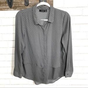 Apt. 9 Polka Dot Button Down Shirt, Blouse, M, Gray and White